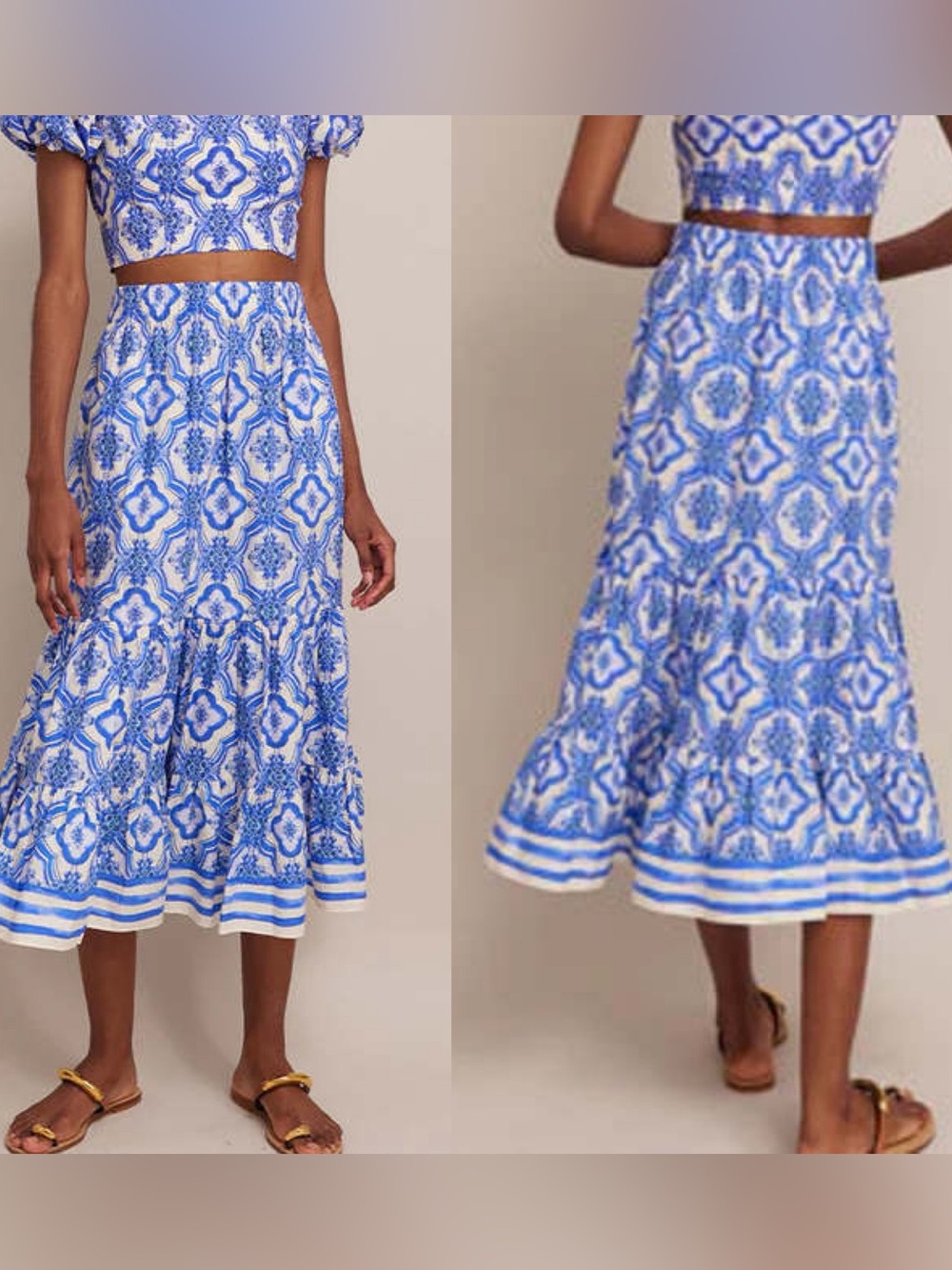 CARA CARA chase midi skirt in belle tile blue M